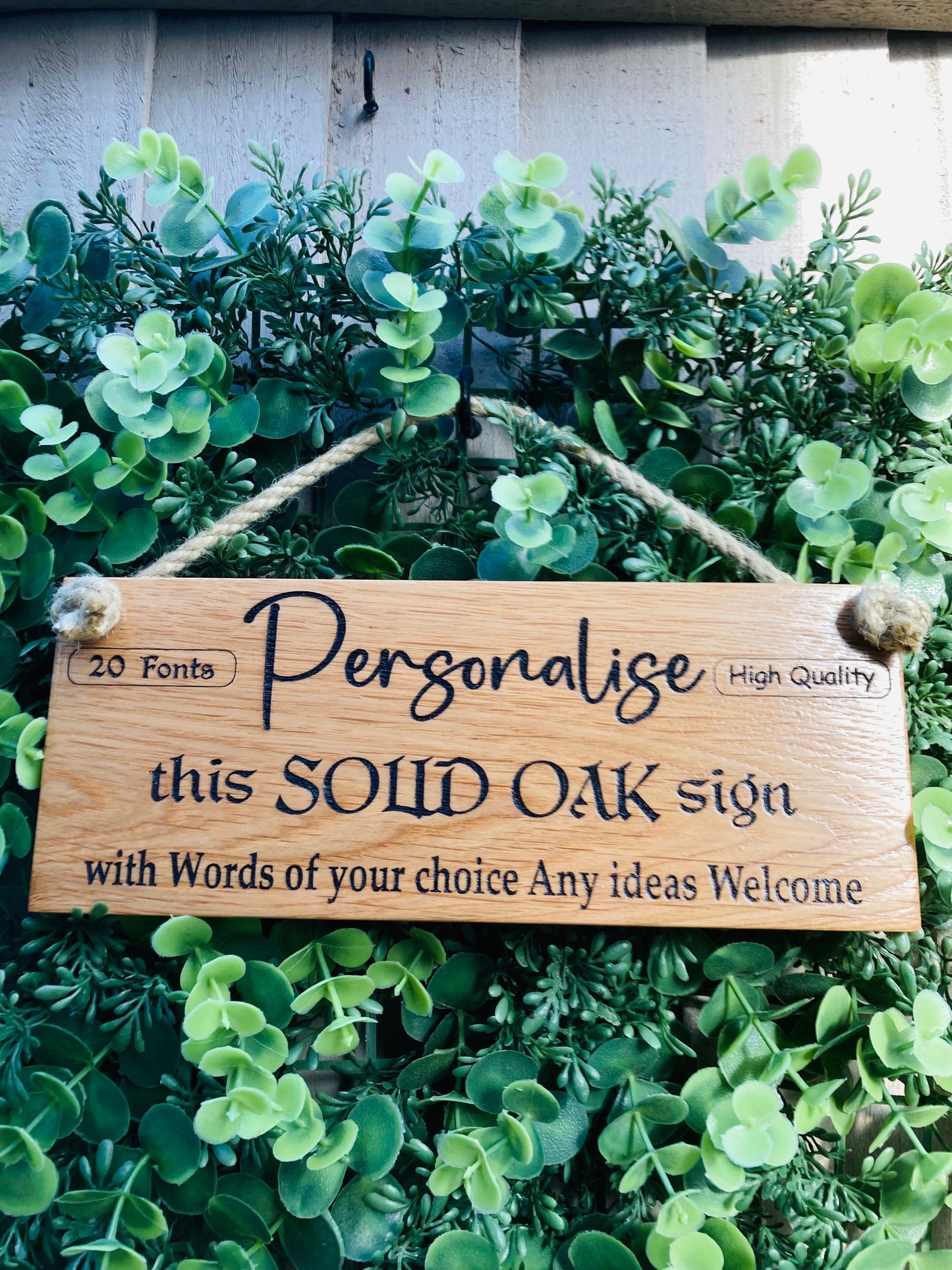 High Quality Soild Oak Personalised Wooden Hanging Sign (Words of Your Choice & Pictures)10cmx25cm(20 fonts)(LOOK at PICTURES for FONT list)
