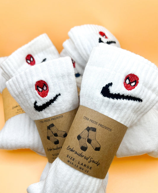 Custom Dri-Fit Nike Socks – Embroidered Spiderman Design – Everyday Cushioned Athletic Socks – Personalized Gift for Men, Women & Youth
