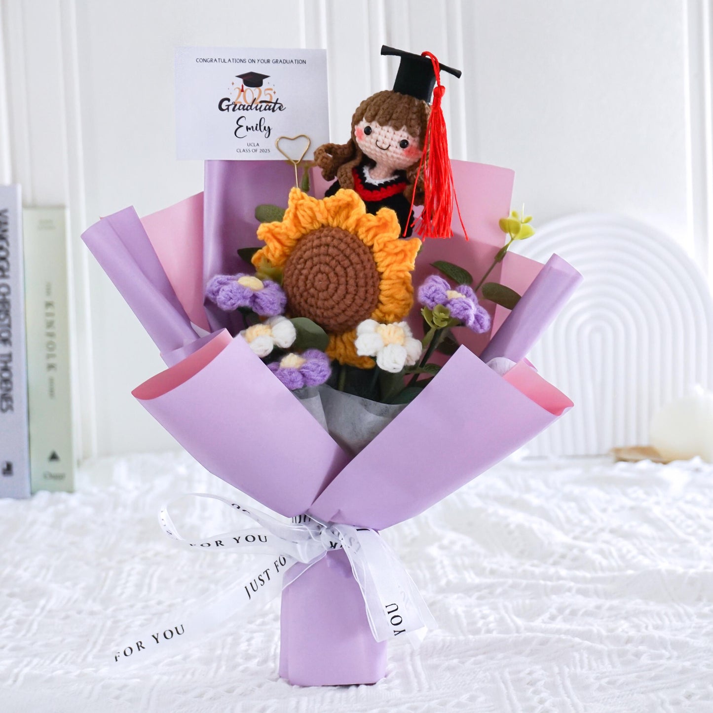 Crochet Graduation Bouquet with Personalized Doll: Class of 2025 Keepsake