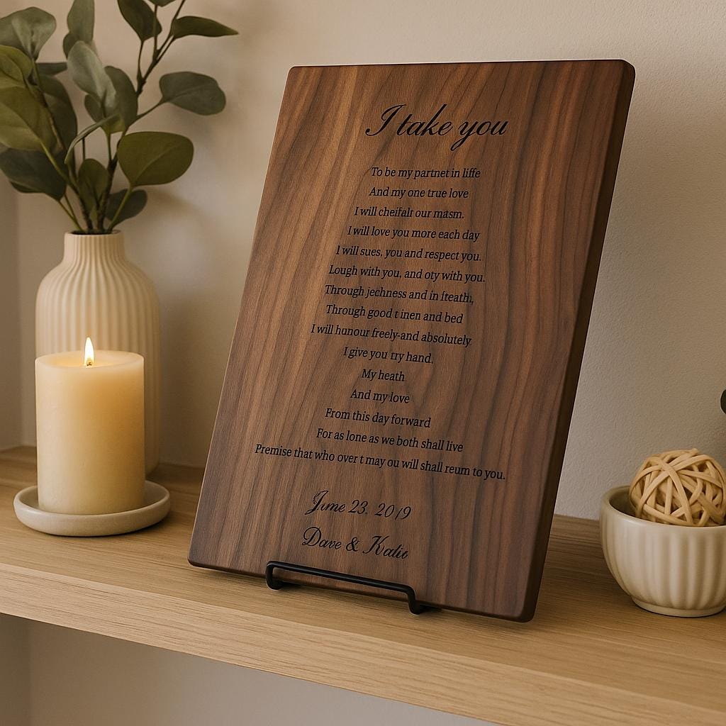 Engraved Wedding Vows, 5th Anniversary Gift, Wooden Wedding Gift, Your Wedding Vows Engraved, Couples Gift, Anniversary Gifts, Newlywed Gift