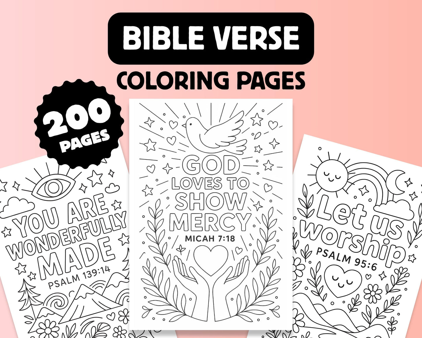 200 Bible Verse Coloring Pages: Boho Christian Art (Digital Download, PDF A4 Size)