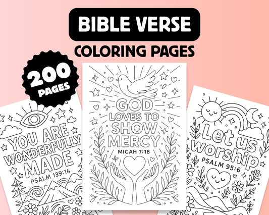 200 Bible Verse Coloring Pages: Boho Christian Art (Digital Download, PDF A4 Size)