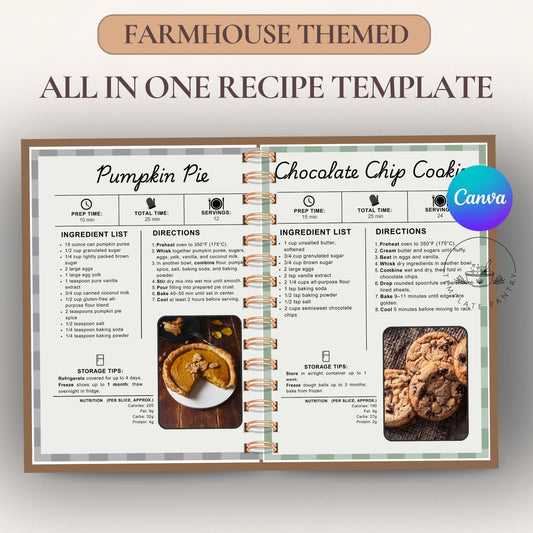 Canva Template - Recipe Page for Cookbook Creators - Farmhouse Style