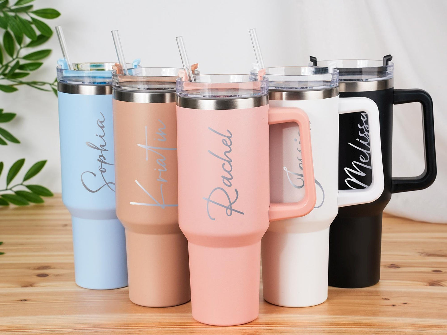 Personalized 40oz Tumbler with Handle, Custom Engraved Stainless Steel Straw Cup, Vacation Cups, Bridesmaid Proposal, Anniversary Gift