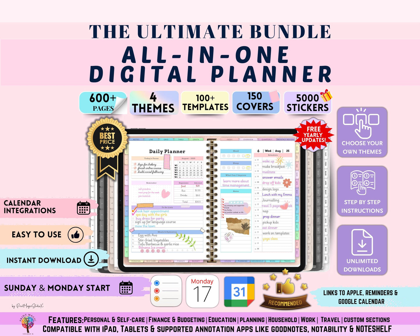 All-In-One Digital Planner 2025, 2026, 2027, Digital Planner, Digital Journal, Digital Goodnotes Template, Weekly, Daily Planner, Notability