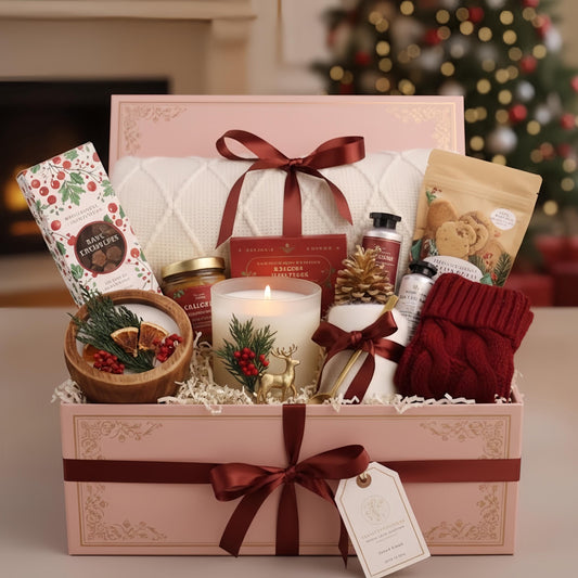 Christmas Gift Box: Cozy Holiday Self-Care Set with Knit Item & Candle