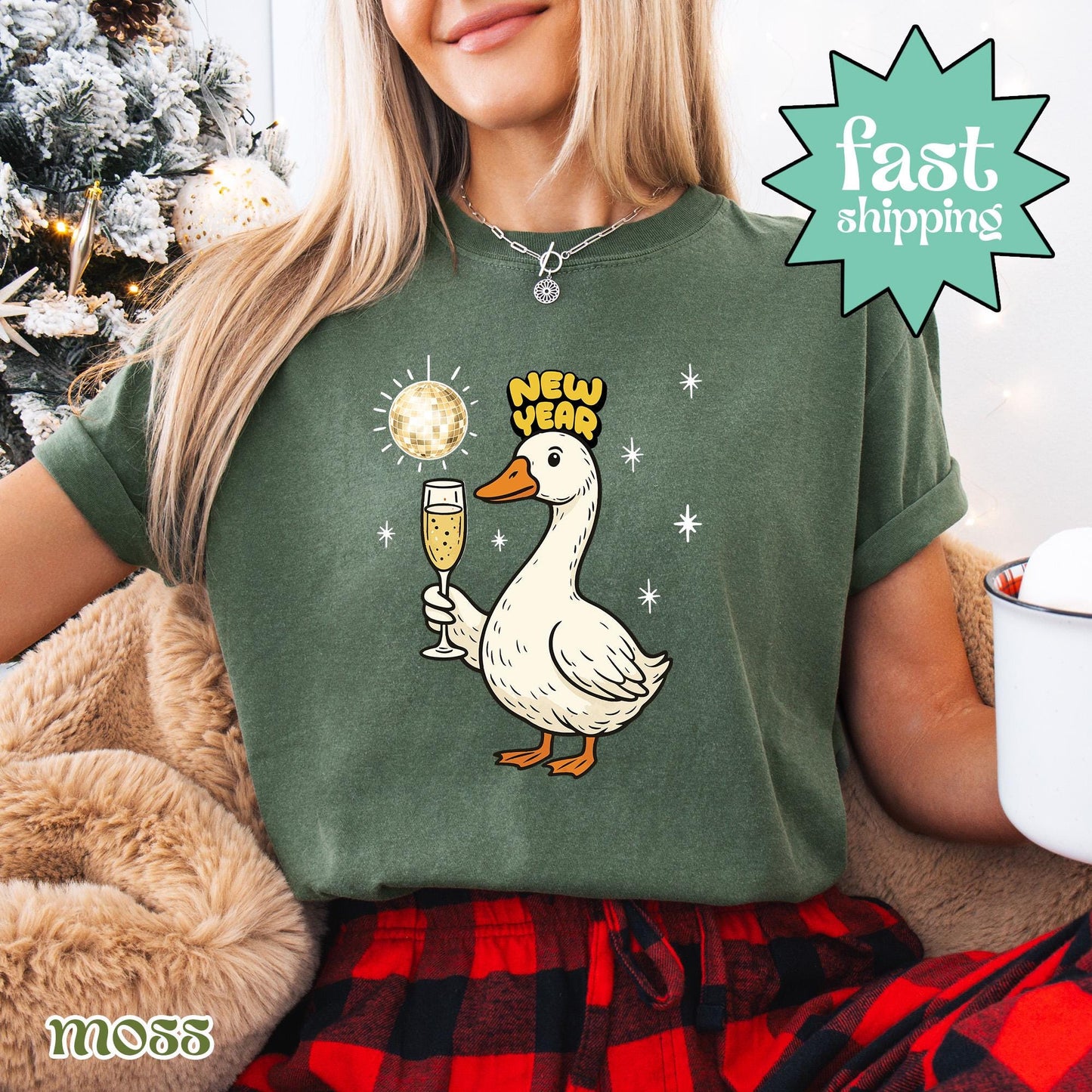 Comfort Colors  New Years Shirt, Cheers To New Year Shirt, Goose with Champagne Shirt, Disco Ball Shirt, Sparkly Scarf Shirt, Happy New Year