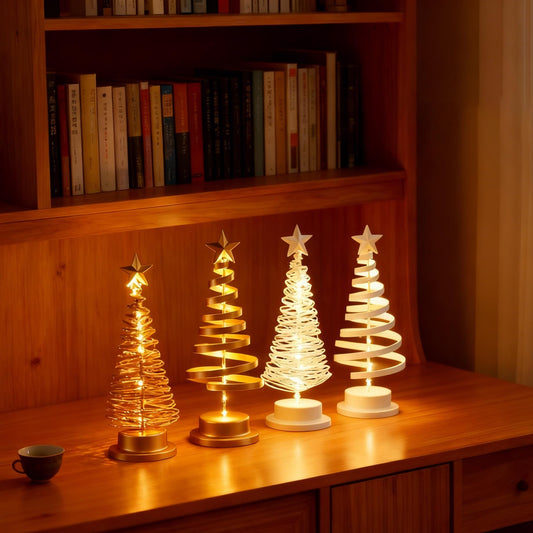 2025 New Arrival Iron INS Christmas Tree Tabletop Ornament , Gold Silver Spiral Xmas Decor, Holiday Ambience Desktop Decoration, Xmas Gift