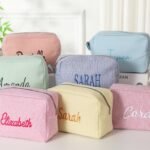 Monogrammed Seersucker Toiletry Bag: Custom Bridesmaid Makeup Bag
