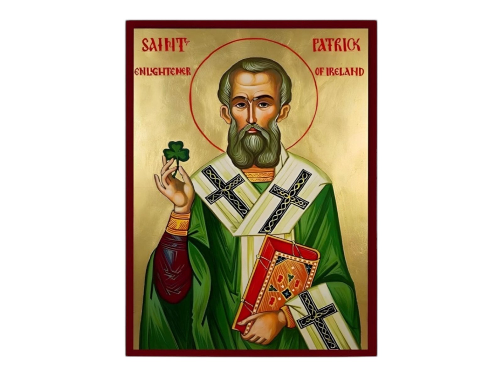 Saint Patrick the enlightener of Ireland orthodox icon. Byzantine art, handmade wall hanging wood plaque. Pascha gift. Saint Patrick s Day.