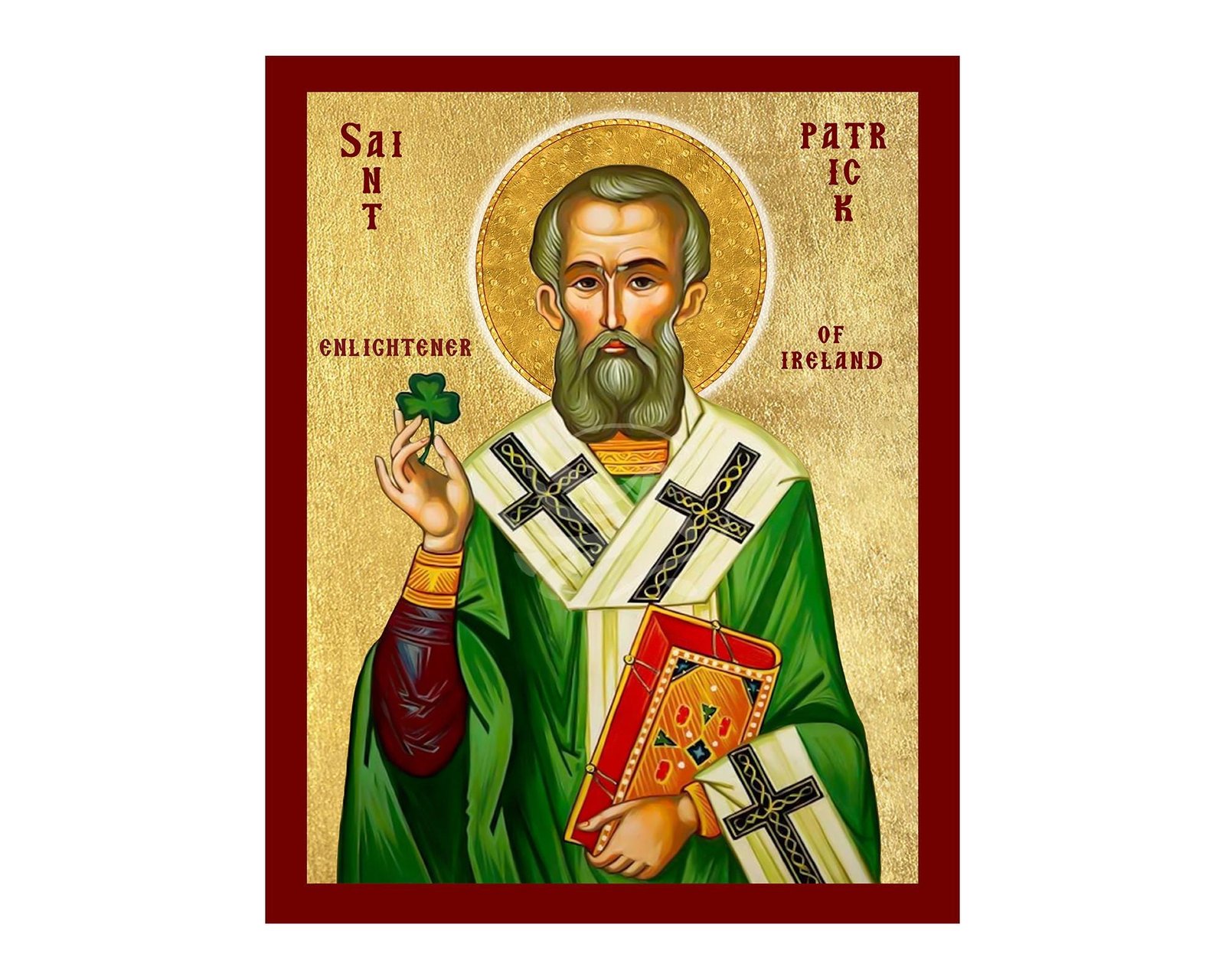 Saint Patrick of Ireland Icon, Handmade Religious Icon of Saint Patrick, Byzantine Art Wall Hanging Plaque, Christian Religious Art
