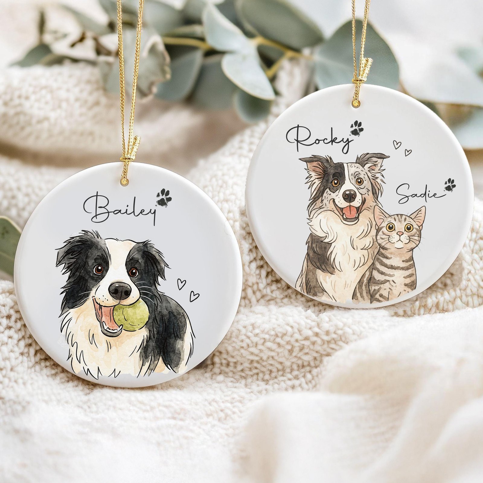 Personalized Watercolor Pet Photo Ornament: Custom Memorial Keepsake